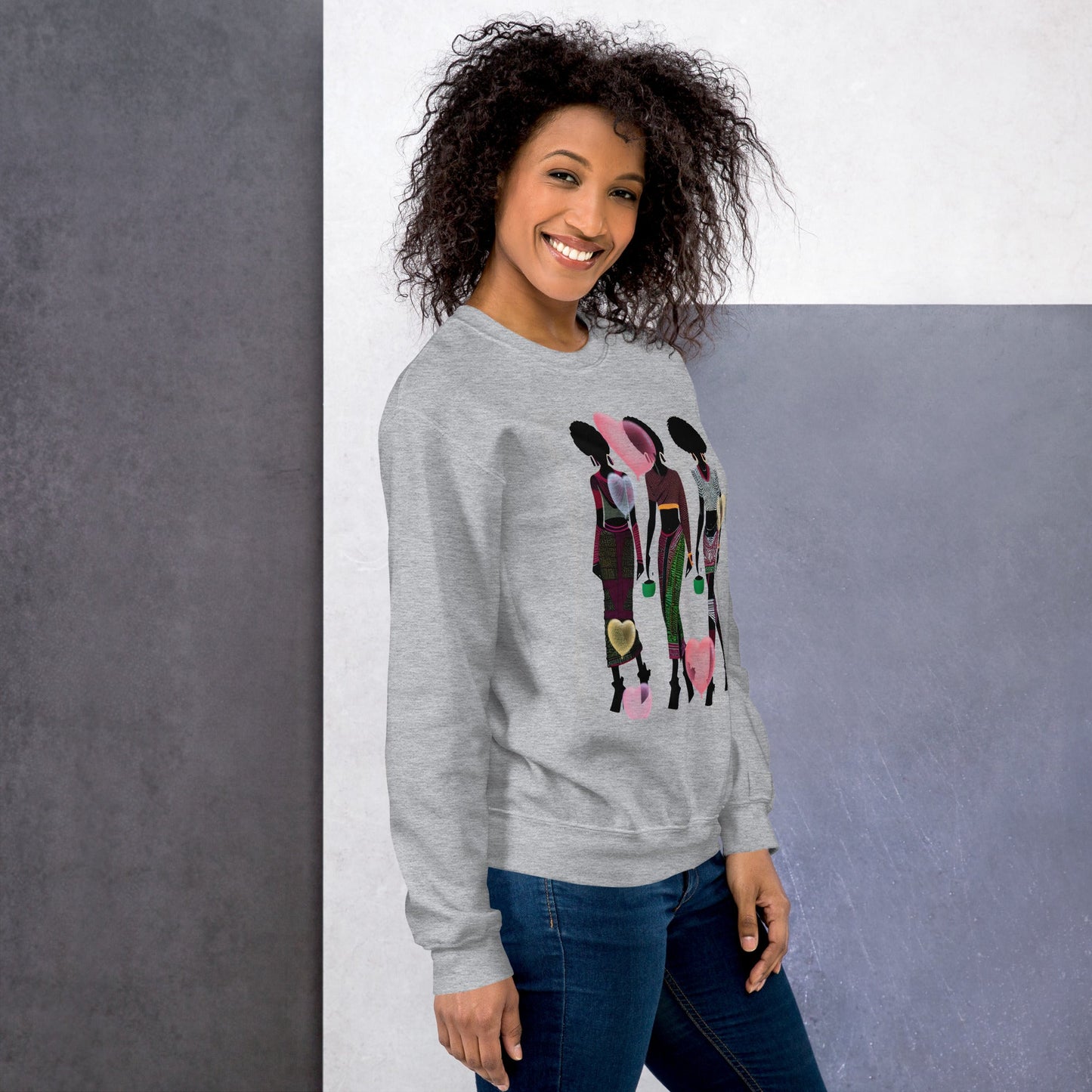 Black Women Love Hearts Sweatshirt | Empowerment Art Unisex