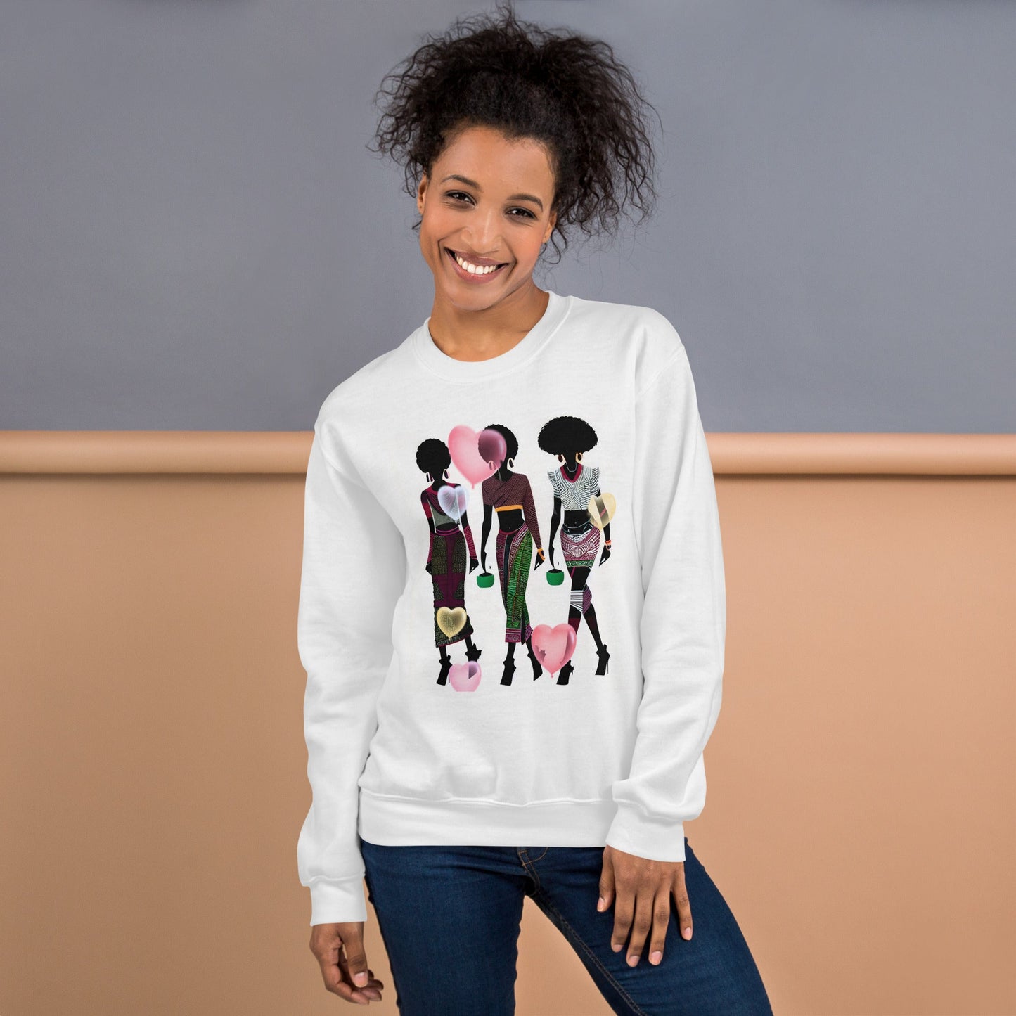 Black Women Love Hearts Sweatshirt | Empowerment Art Unisex