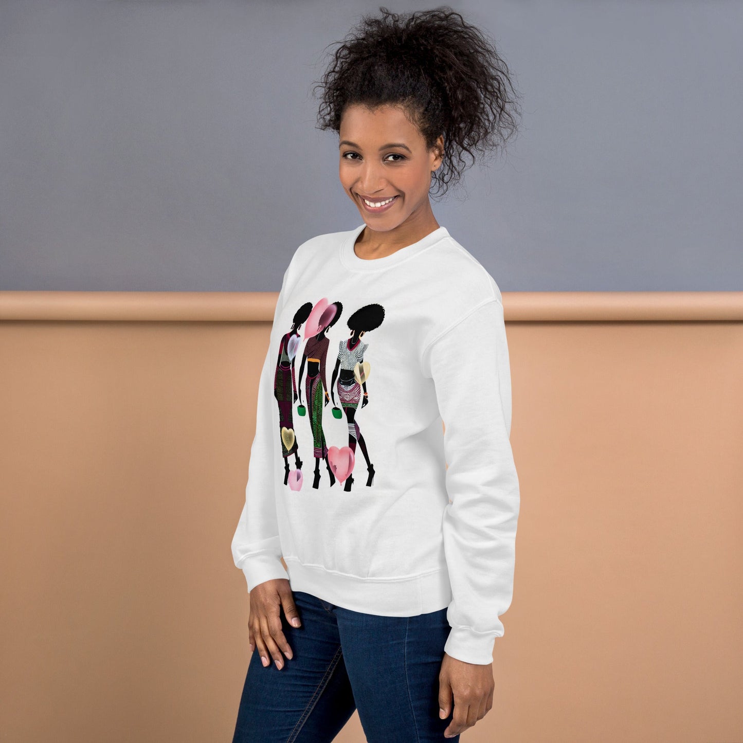 Black Women Love Hearts Sweatshirt | Empowerment Art Unisex