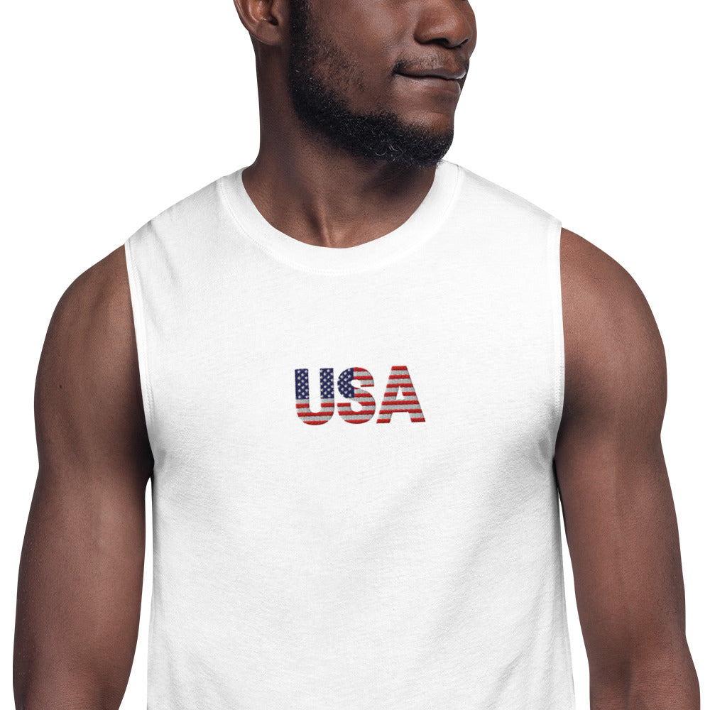 Suns out Guns out - Embroidery / Print hybrid Muscle Shirt