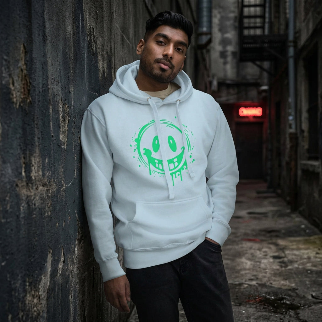 Sudadera con Capucha Verde con Sonrisa para Hombre – Ropa Urbana Moderna y Cómoda con un Toque Divertido