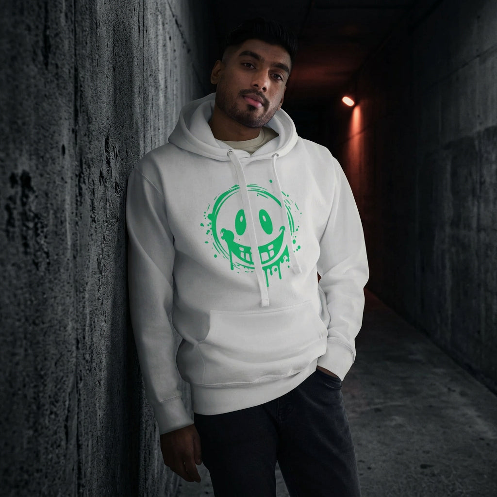 Sudadera con Capucha Verde con Sonrisa para Hombre – Ropa Urbana Moderna y Cómoda con un Toque Divertido