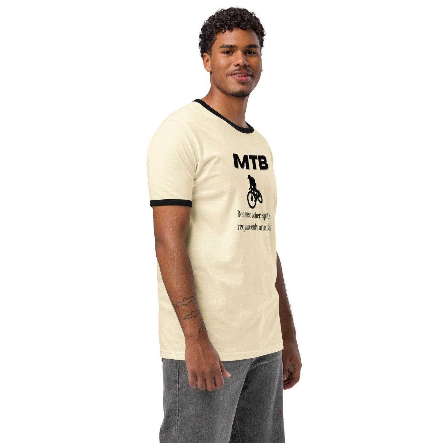 Mountainbiking - Because other sports require only one ball - Funny MTB - Black ringer t-shirt