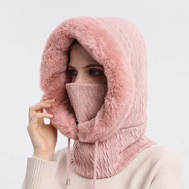 Women's Knitted Cashmere Winter Cap and Mask Set