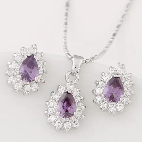 Conjunto de pendientes y collar de circonita de cristal coreano