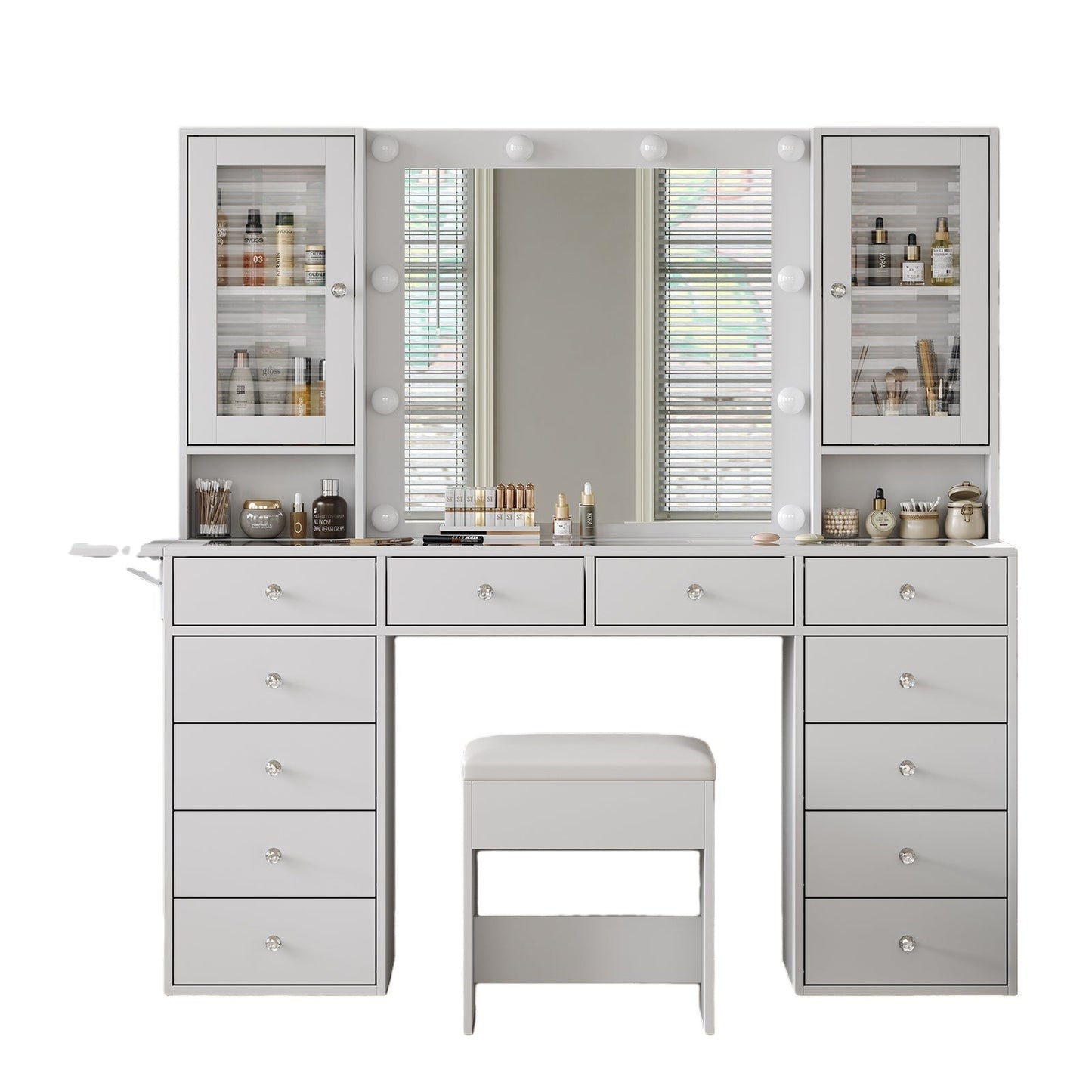 Vektaya US-VD012 Bedroom Makeup Vanity desk with LED Mirror, 12 Drawers