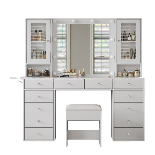 Vektaya US-VD012 Bedroom Makeup Vanity desk with LED Mirror, 12 Drawers