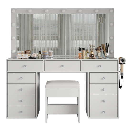 Vektaya US-VD015 Bedroom Makeup Vanity desk with LED Mirror, 11 Drawers