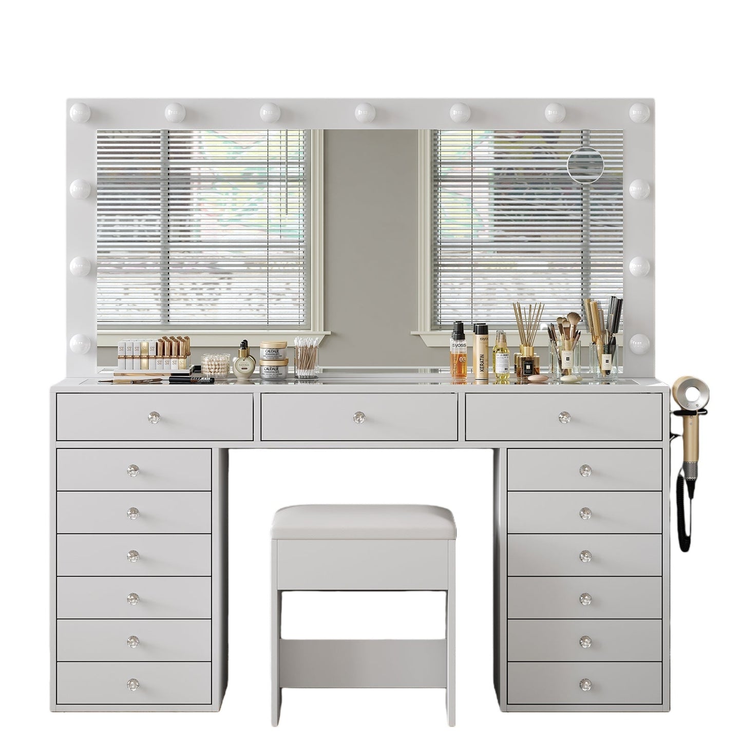 Vektaya US-VD017 Bedroom Makeup Vanity desk with LED Mirror, 15 Drawers