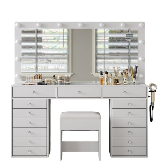 Vektaya US-VD017 Bedroom Makeup Vanity desk with LED Mirror, 15 Drawers