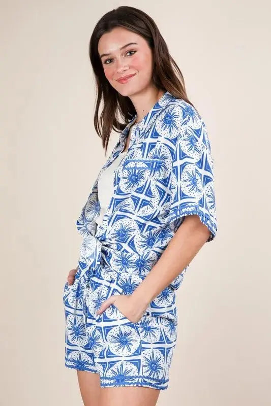 Women's Plus Size Sets Women's Plus Size Shirt & Shorts Set - Tropical Print - Summer Casual