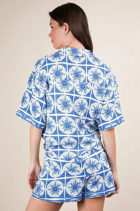 Women's Plus Size Sets Women's Plus Size Shirt & Shorts Set - Tropical Print - Summer Casual