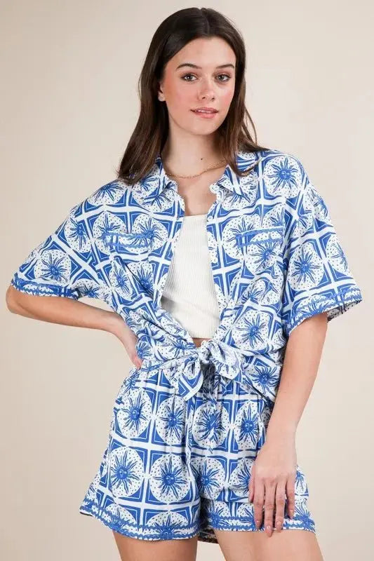 Women's Plus Size Sets Women's Plus Size Shirt & Shorts Set - Tropical Print - Summer Casual