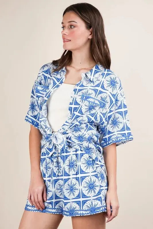 Women's Plus Size Sets Women's Plus Size Shirt & Shorts Set - Tropical Print - Summer Casual