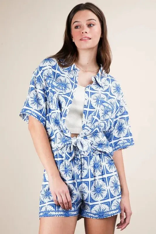 Women's Plus Size Sets Women's Plus Size Shirt & Shorts Set - Tropical Print - Summer Casual