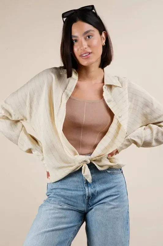 Camisa abotonada para mujer Camisa abotonada de rayas extragrande para mujer - Informal y cómoda