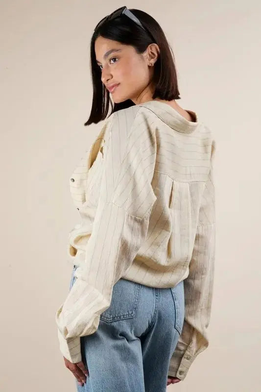 Women's Button Down Shirt Women's Striped Oversized Button Down Shirt - Casual Comfy