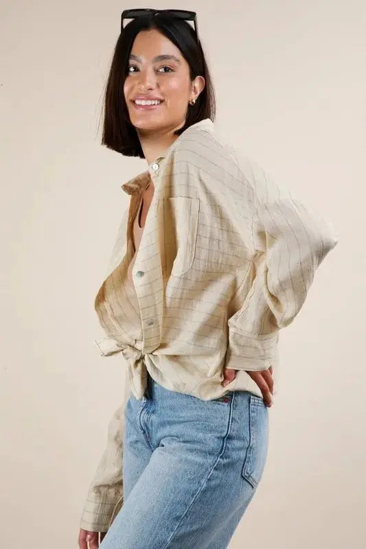 Women's Button Down Shirt Women's Striped Oversized Button Down Shirt - Casual Comfy