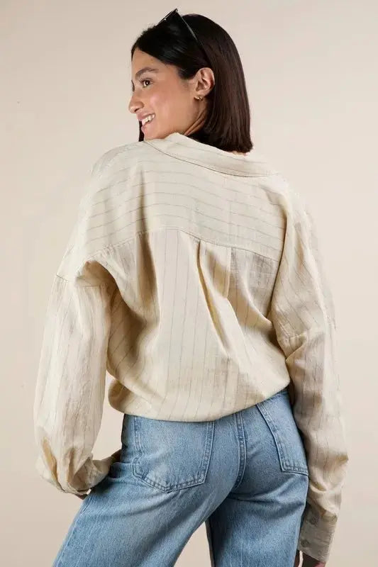 Women's Button Down Shirt Women's Striped Oversized Button Down Shirt - Casual Comfy