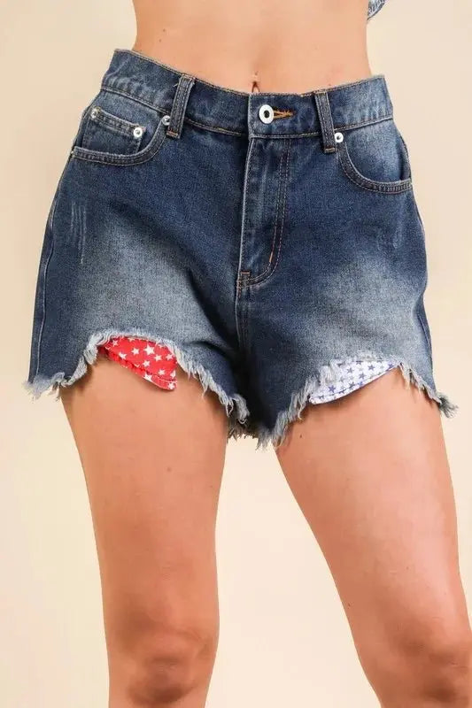 Shorts vaqueros para mujer - Dobladillo deshilachado lavado - Estilo casual
