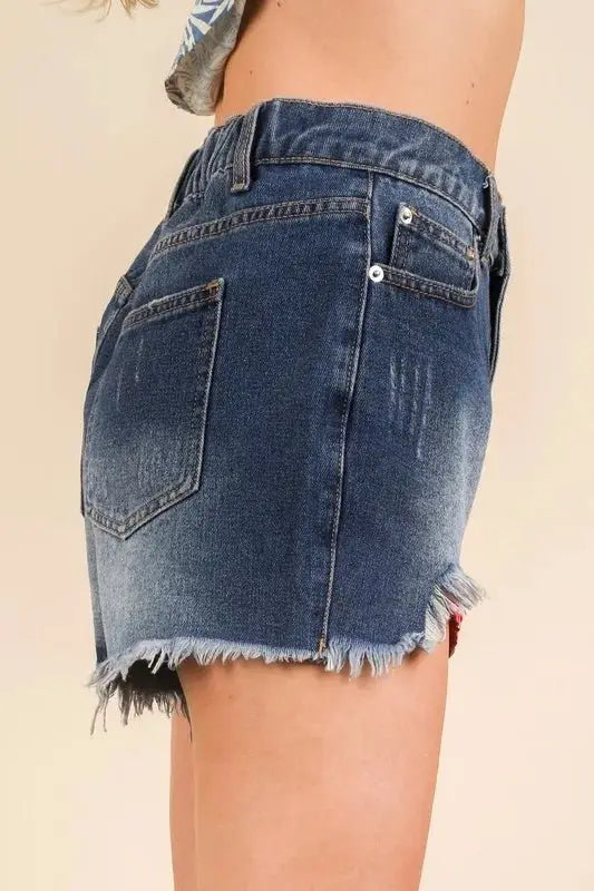 Women's Denim Shorts - Raw Hem Washed - Casual Style