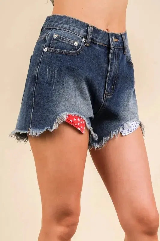 Women's Denim Shorts - Raw Hem Washed - Casual Style