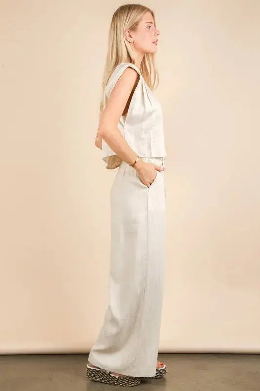 Women's Two Piece Set - Woven Fabric - Top & Pants