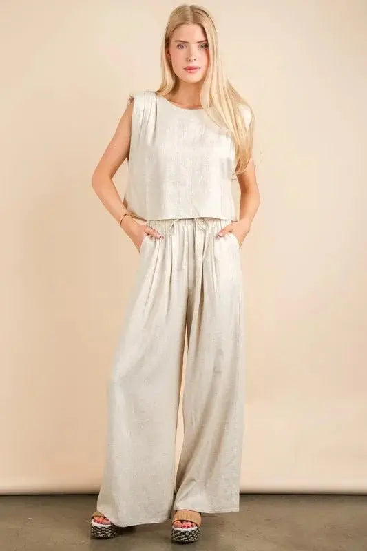 Women's Two Piece Set - Woven Fabric - Top & Pants