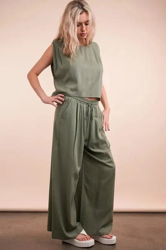 Women's Matching Set Women's Two Piece Set - Woven - Top & Pants