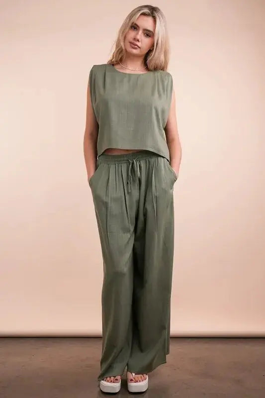 Women's Matching Set Women's Two Piece Set - Woven - Top & Pants
