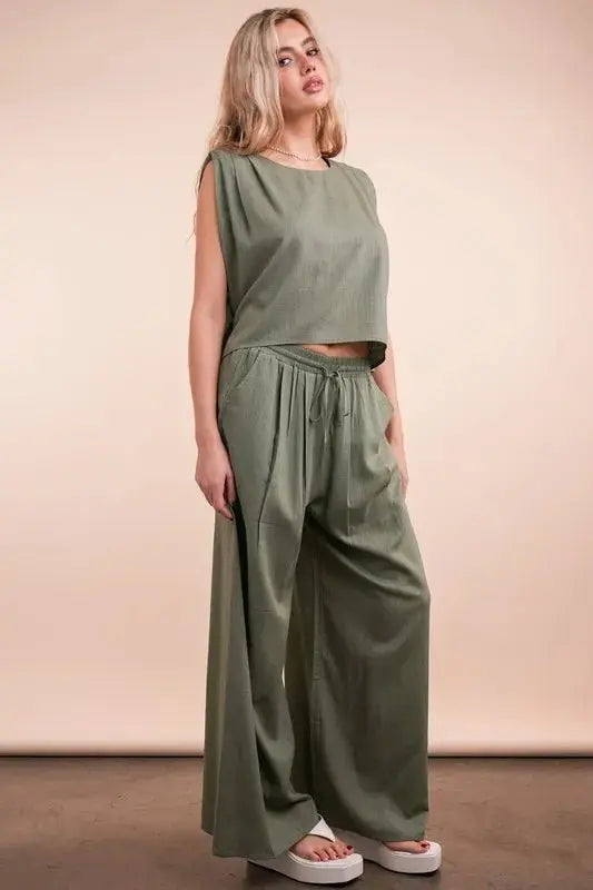 Women's Matching Set Women's Two Piece Set - Woven - Top & Pants