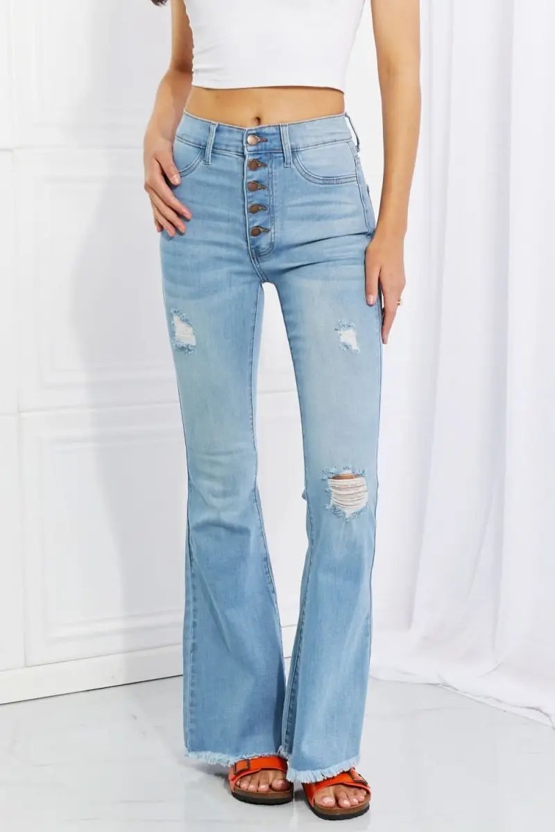Women's Flare Jeans Women's Jeans - Comfy Fit Vibrant - Button Flare Denim