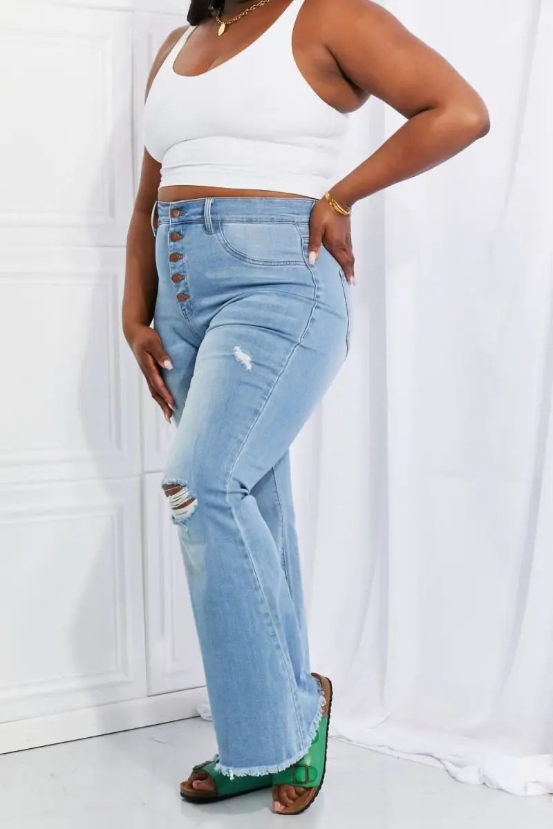 Women's Flare Jeans Women's Jeans - Comfy Fit Vibrant - Button Flare Denim