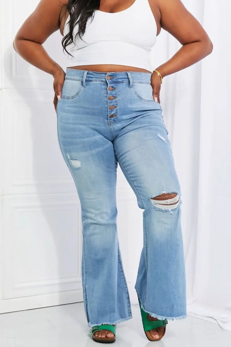 Women's Flare Jeans Women's Jeans - Comfy Fit Vibrant - Button Flare Denim
