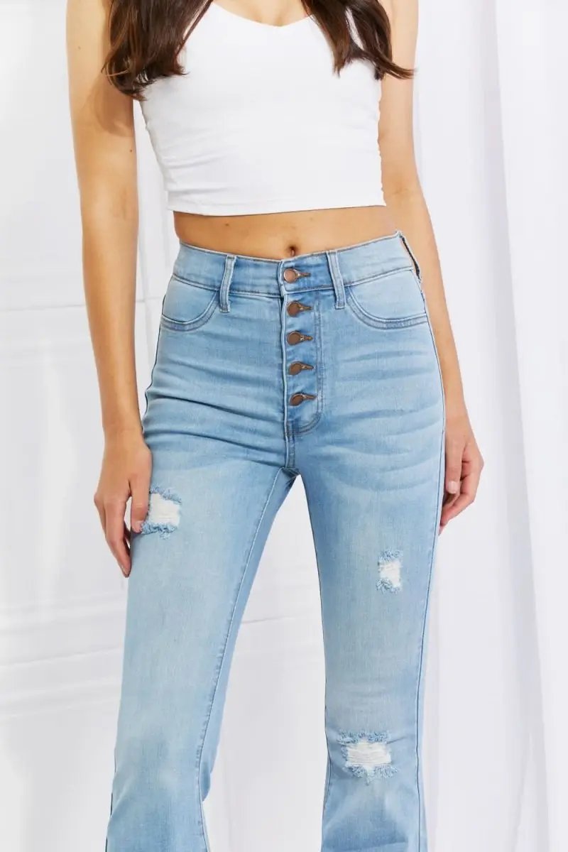 Women's Flare Jeans Women's Jeans - Comfy Fit Vibrant - Button Flare Denim