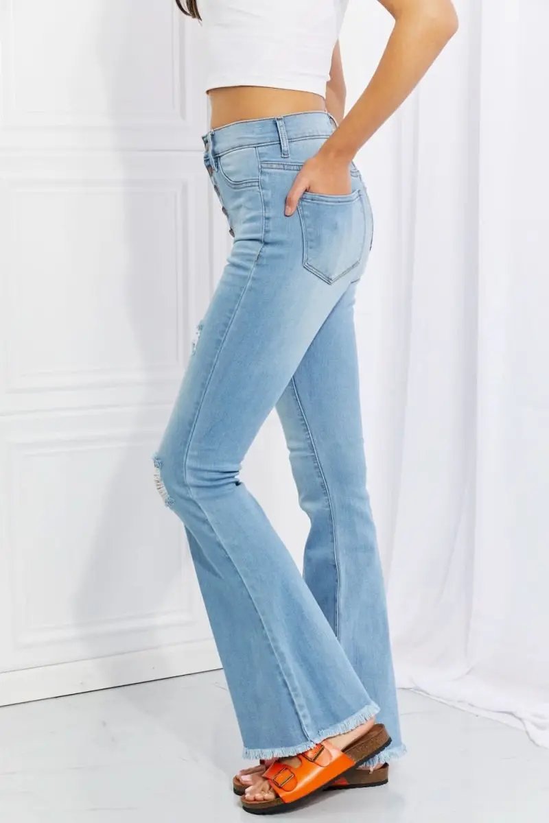 Women's Flare Jeans Women's Jeans - Comfy Fit Vibrant - Button Flare Denim