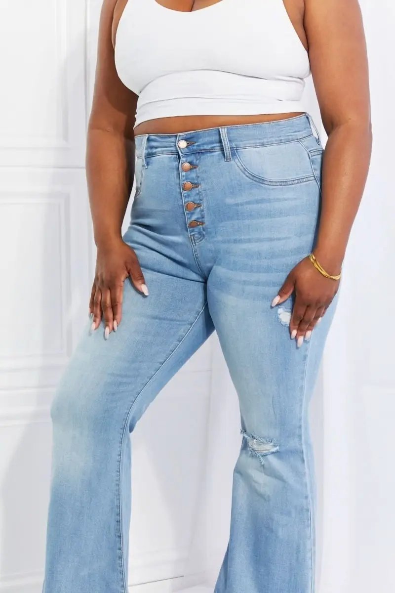 Women's Flare Jeans Women's Jeans - Comfy Fit Vibrant - Button Flare Denim