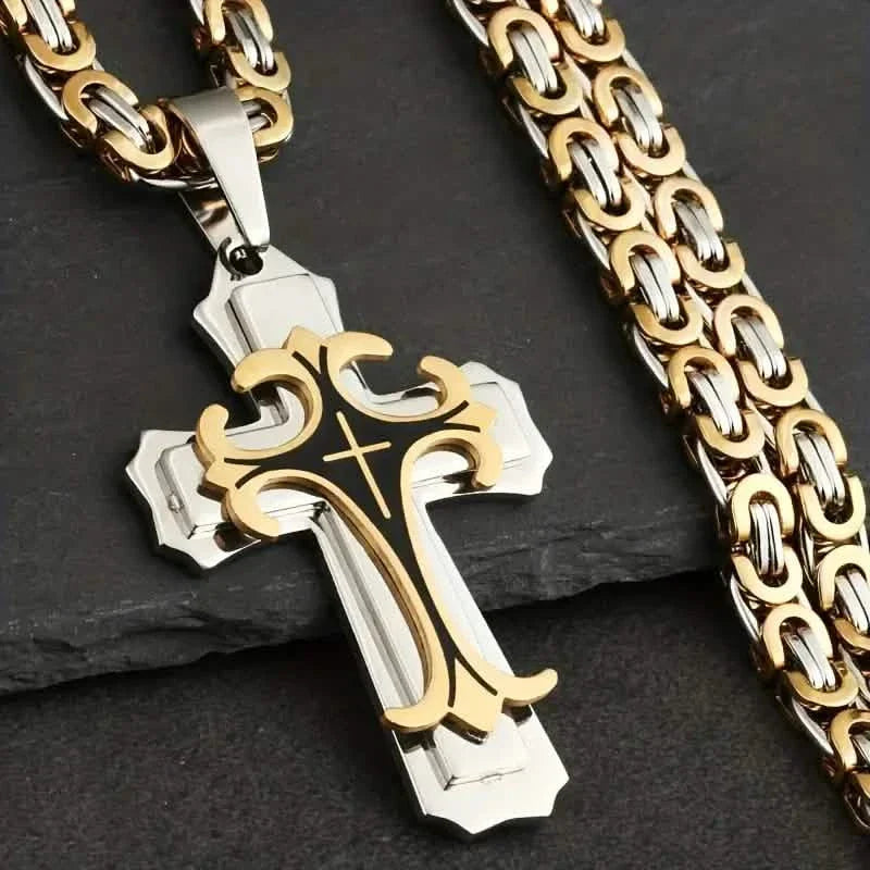 Vintage-Inspired Men's Flat Handmade Cross Pendant Necklace