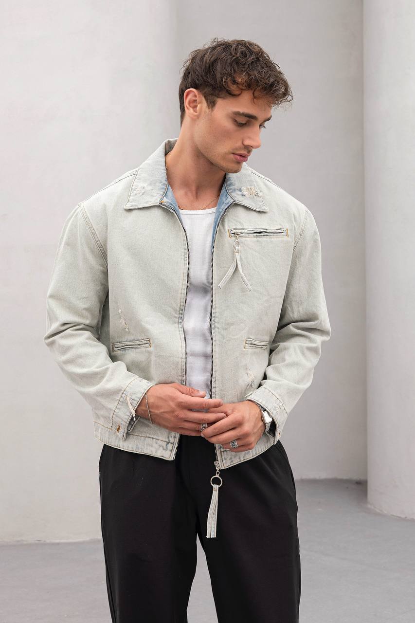 Chaqueta vaquera lavada vintage - Chaqueta vaquera informal de estilo urbano para hombre