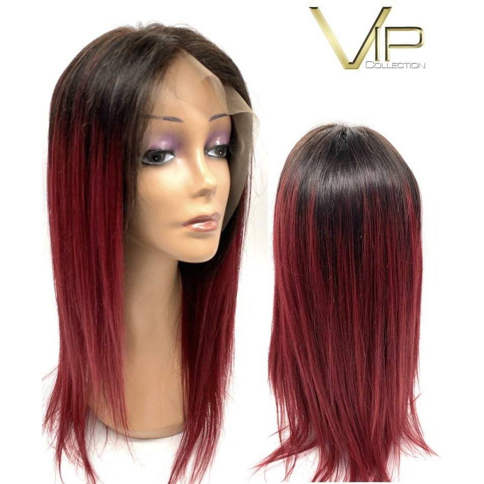 VIP Extensions Off Black to Burgundy Straight Human Hair Full Lace Wig, 150% Density