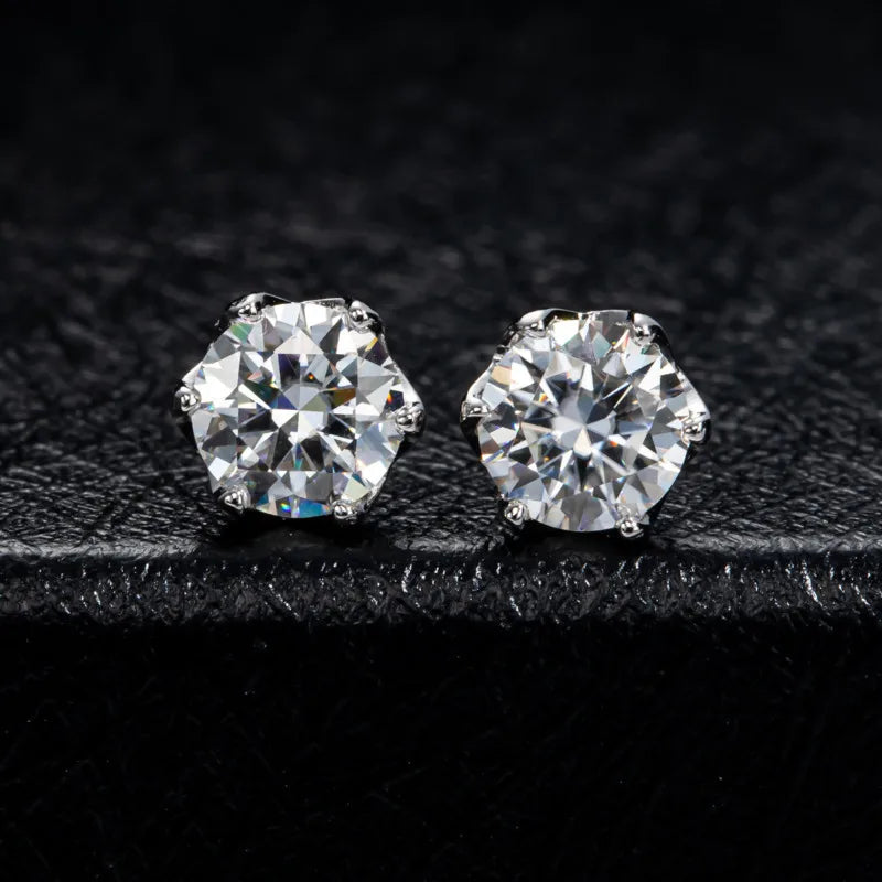 VVS D Color Russian Cut Moissanite Stud Earrings 1/2/4 CT S925 Sterling Silver