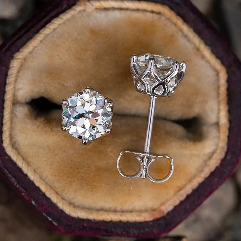 VVS D Color Russian Cut Moissanite Stud Earrings 1/2/4 CT S925 Sterling Silver