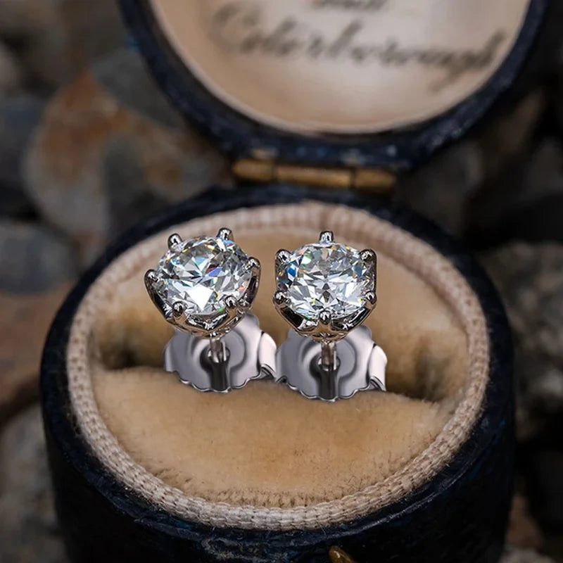 VVS D Color Russian Cut Moissanite Stud Earrings 1/2/4 CT S925 Sterling Silver