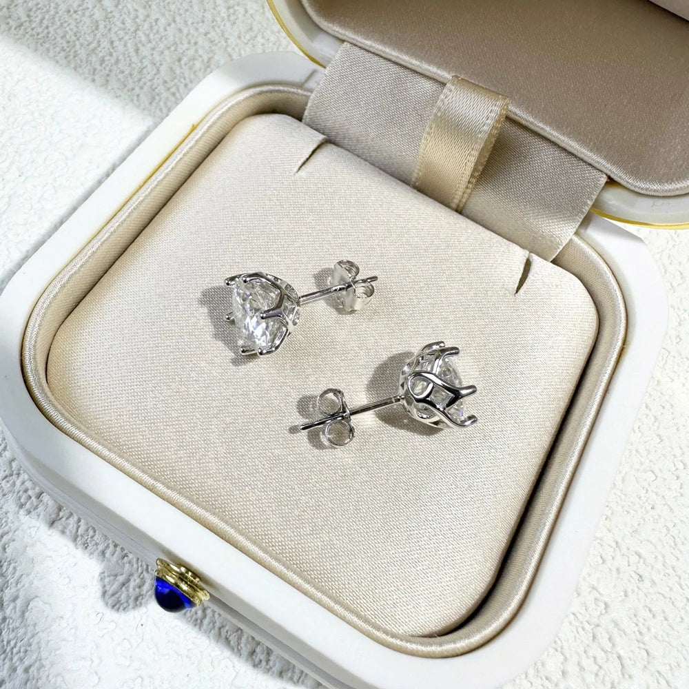 VVS D Color Russian Cut Moissanite Stud Earrings 1/2/4 CT S925 Sterling Silver