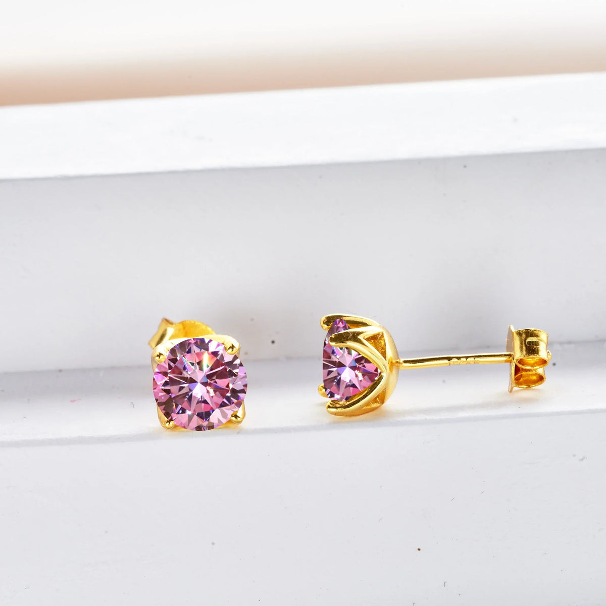 VVS D Moissanite Stud Earrings 925 Sterling Silver 18K Gold Plated Wedding