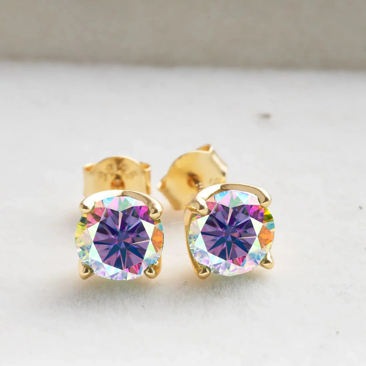 VVS D Moissanite Stud Earrings 925 Sterling Silver 18K Gold Plated Wedding