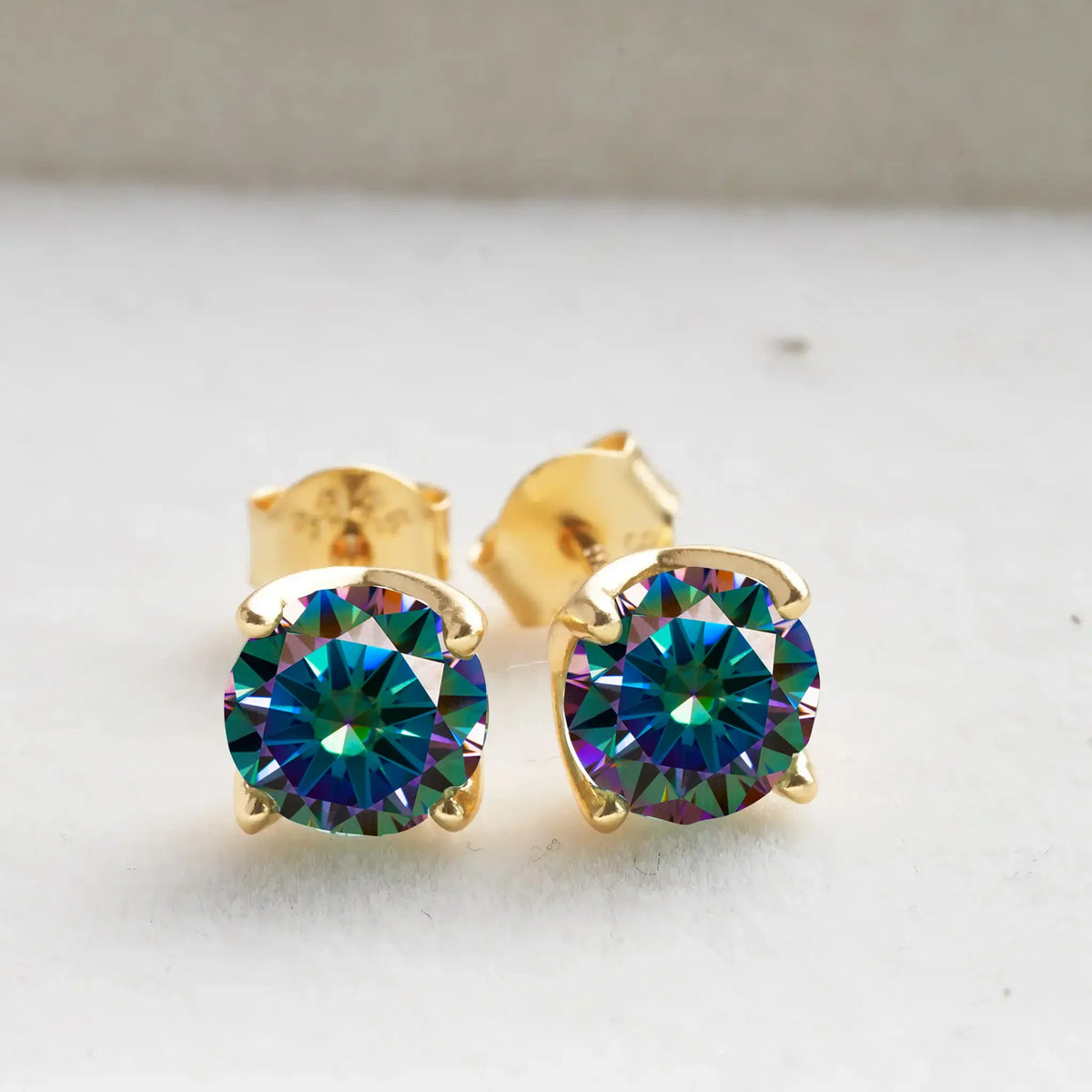 VVS D Moissanite Stud Earrings 925 Sterling Silver 18K Gold Plated Wedding