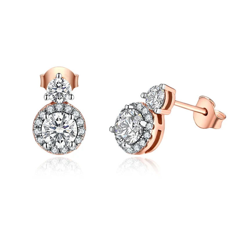 VVS1 D Color Round Moissanite Stud Earrings 925 Sterling Silver Bowknot Back