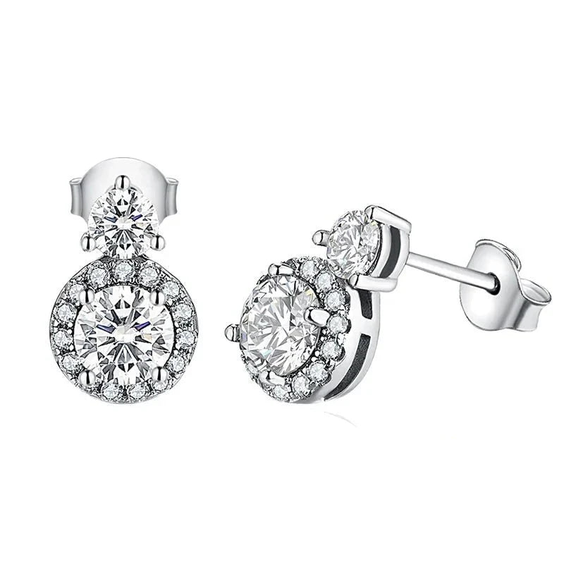 VVS1 D Color Round Moissanite Stud Earrings 925 Sterling Silver Bowknot Back