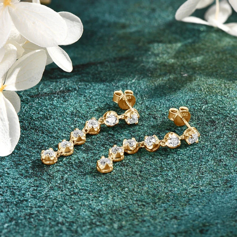 Six-Stone Moissanite Line Drop Earrings in Sterling Silver